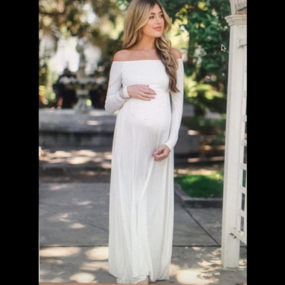 Pinkblush Dresses & Skirts - NWOT White Off Shoulder Maternity Maxi Dress
